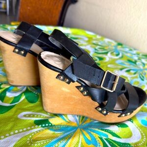 Black and Tan Wedge Sandals